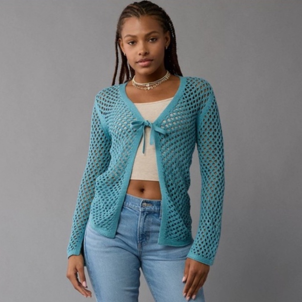 AE Tie Front Crochet Cardigan - M